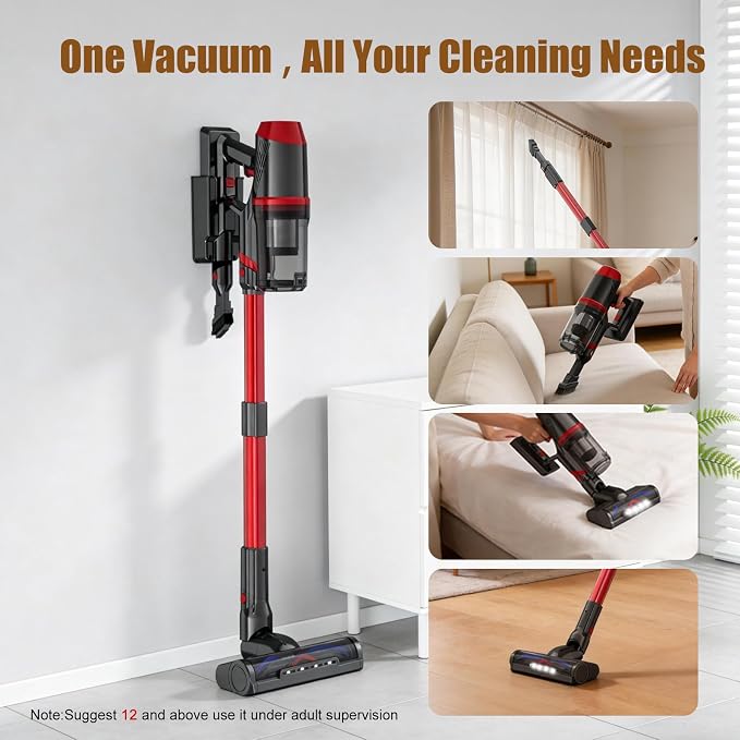 Stick Cordless Vacuum Cleaners for Home 3 Suction Modes HEPA VA007 | Anti-Tangle Brush, 200W Powerful Suction, LED Light, LED Light, Touch Screen, Stick Vacuum for Home Pet Hair Floors