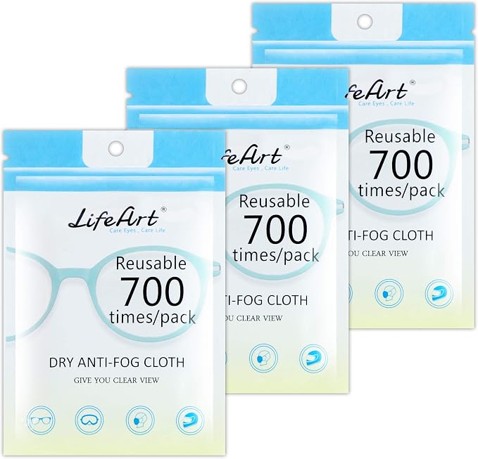 LifeArt Anti Fog Cloth for Eyeglasses, Microfiber Cleaning Cloth for Screen, Goggles and Ski Masks, Nano Technology, Reusable 700 Times, Safe on All Types of Lens Coating, Streak-Free (3 Pack)
