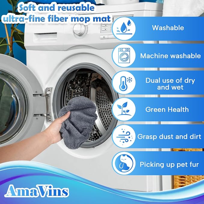 AmaVins 8 Pack Reusable Microfiber Mop Pads for Swiffer Sweeper Mop, Washable Dry & Wet Floor Cleaning Cloths for Hardwood Tile Laminate Floors, Eco-Friendly Replacement Pads (Mop Not Included)