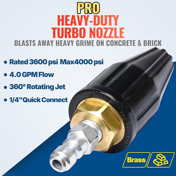 YAMATIC Turbo Nozzle Pressure Washer, Rated 3600 PSI Max. 4000 PSI 4.0 GPM | 1/4" Quick Connector, 360° Rotating Tips, Replacement for Simpson, Troy Bilt, Ryobi, MTM, Honda, Greeworks