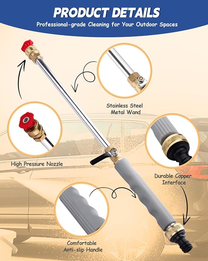 2026 Upgraded Jet Nozzle Power Washer for Garden Hose, Includes 2 High-Pressure Nozzles and Quick Connectors | Hydro Jet High Pressure Washer Tools