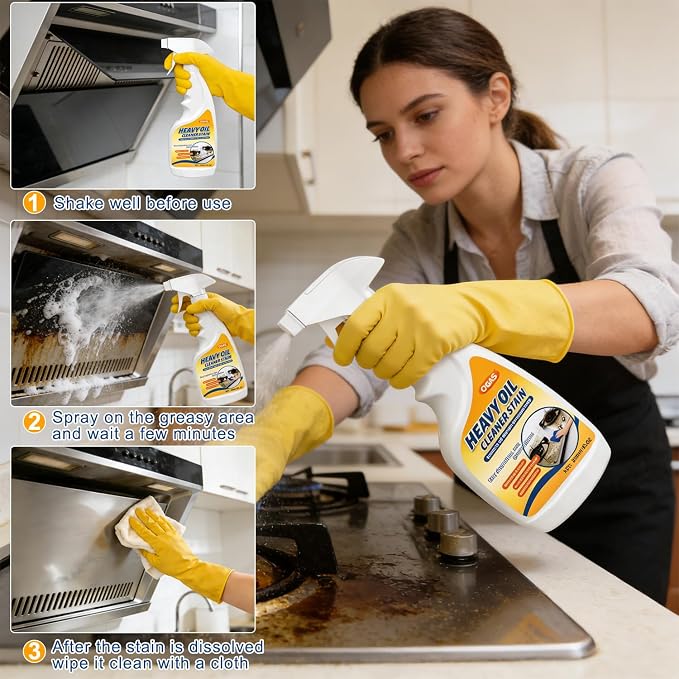Heavy Duty Kitchen Degreaser Spray – Multi-Surface Oil & Grease Remover for Oven, Stovetop, Grill, Range Hood & Cookware, Non-Abrasive Low-Odor Formula, Effective Cleaner for Kitchen Surfaces