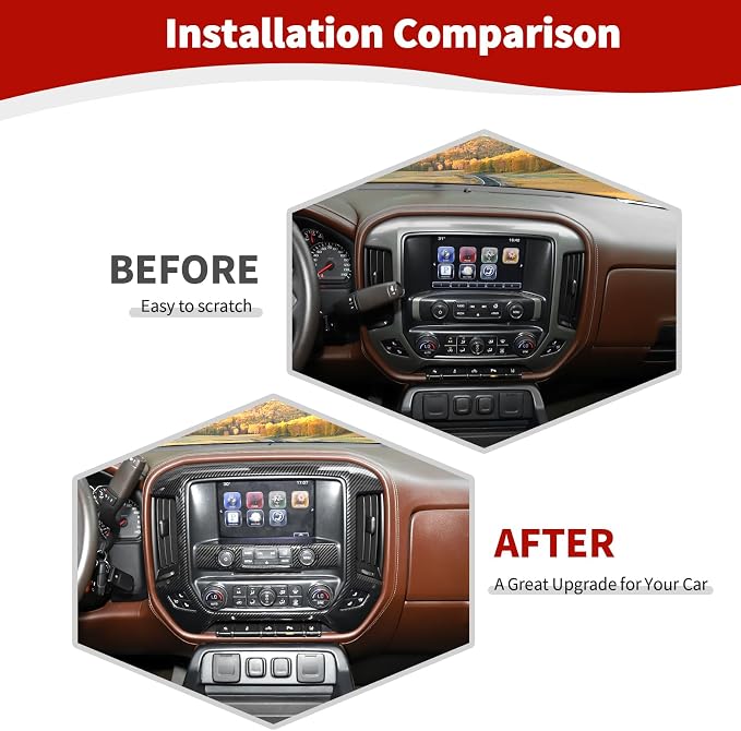 RT-TCZ for Silverado Dashboard Panel Trim Cover Carbon Fiber Bezel for GMC Sierra Chevy Silverado 2014-2017 Black ABS Carbon Fiber Interior Accessories 4pcs