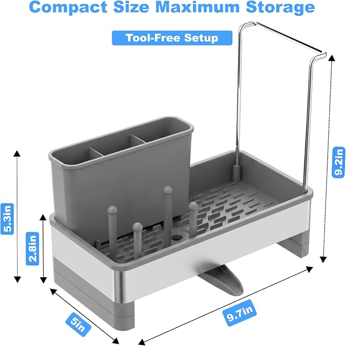 Sponge Holder for Kitchen Sink Caddy Organizer, Dish Brush Holder | Stainless Steel Sponge Caddy for Kitchen Countertop Organizer, Rustproof Dish Soap and Sponge Rack with Dishcloth Drying Rack