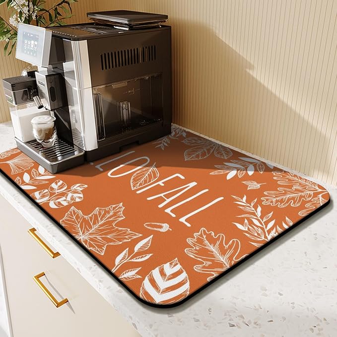 Fun Coffee Mat 23inx15in,Coffee Bar Mat for Countertops,Absorbent Hide Stain Anti-Slip Coffee Bar Accessories Fit Under Coffee Machine Mat,dish Drying Mats for Kitchen