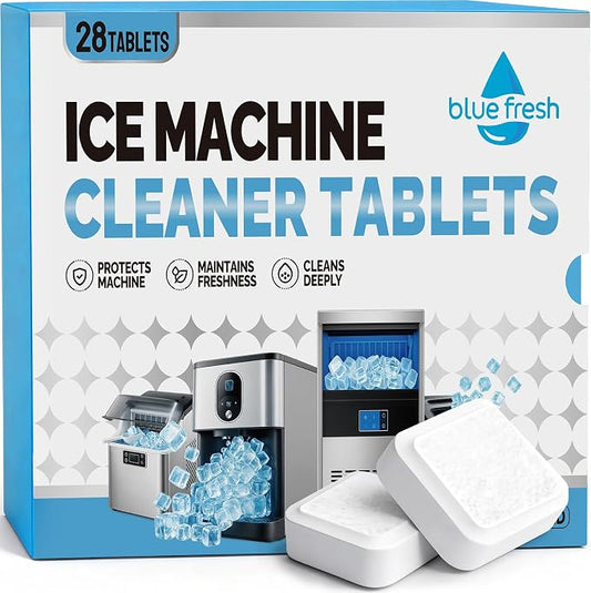 blue fresh Ice Machine Cleaner Tablets for Countertop, Portable & Commercial Ice Makers, 28 Pack Nickel Safe Descaler, Removes Scale and Buildup, Compatible with Opal, GE Profile, Frigidaire