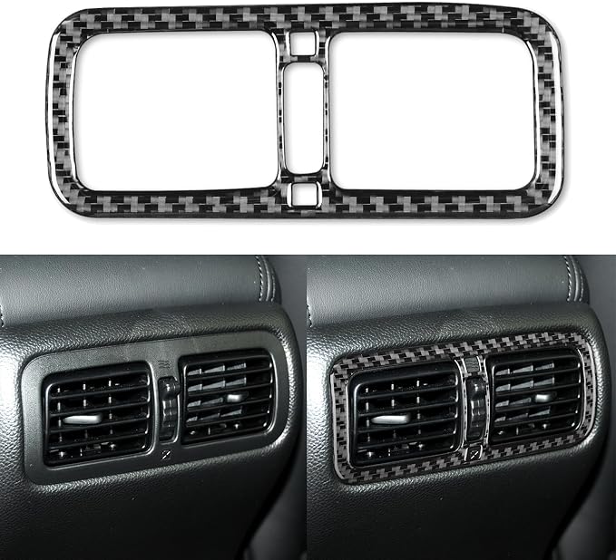 Real Carbon Fiber Trim for Infiniti Accessories | for G35 G37 X S 2007-2010 Center Console Armrest Rear Air Vent Outlet Frame Interior Thick Overlay Decal - A