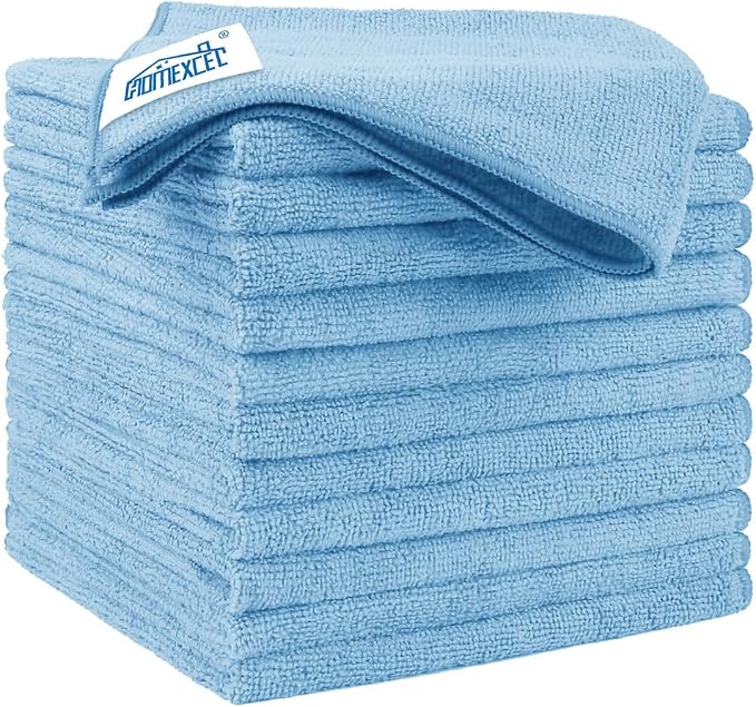 HOMEXCEL Blue Microfiber Cleaning Cloth 12 Pack, 12.5 x 12.5 inch Microfiber Towels for Cars, Ultra Absorbent Car Washing Cloth, Lint Free Streak Free Cleaning Rags for Car, Kitchen, and Window
