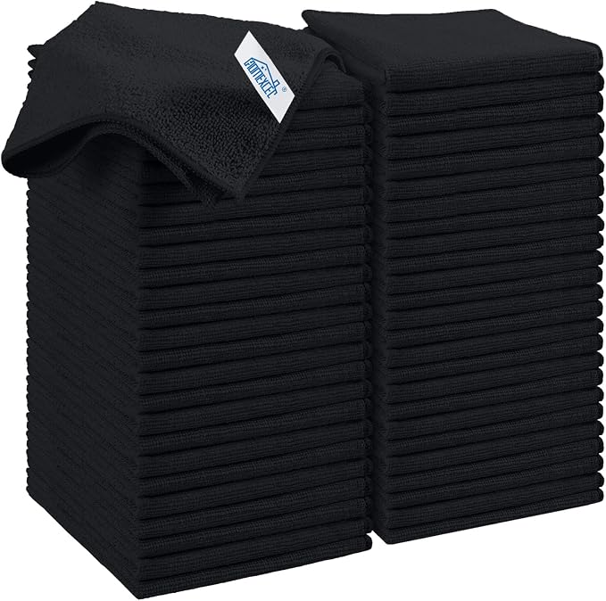 HOMEXCEL 50PK Microfiber Cleaning Cloth, Cleaning Rag for Home, 11.5x11.5in | Reusable, Lint Free, Scratch-Free and Highly Absorbent Towels for Kitchen, Window and Glass, Cars, Black