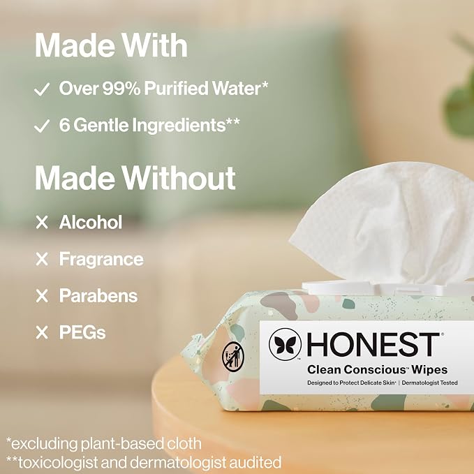 The Honest Company Hypoallergenic Multi-Use Baby Wipes for Sensitive Skin, Geo Mood, 60 Count (Pack of 12)