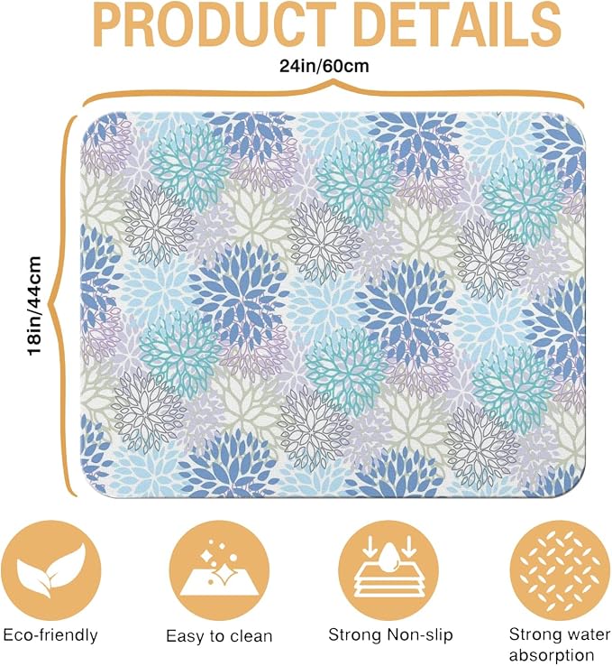 Kitchen Countertop Dish Drying Mat,Super Absorbent Coffee Bar Mat for Maker Espresso Machine, Anti-Slip Accessories for Kitchen Countertops 24x18 Inch