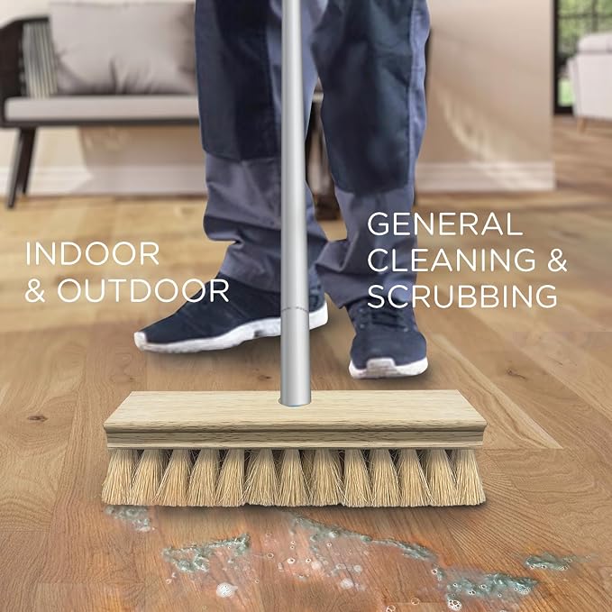 LOLA Deck Scrub Brush, 9" x 3.5" Head w/Tampico Bristles for Outdoor Cleaning, Removes Dirt & Grime from Patios, Decks, Grout, 9 Pack