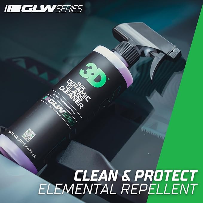 3D SiO2 Ceramic Glass Cleaner 1 Gallon – Hydrophobic Car Glass Cleaner with Rain Repellency – Optical-Grade Clarity, Streak-Free Shine & Ceramic Protection – Auto Detailing Spray – Made in USA