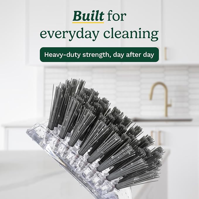 Cuisinart Dish Brush with Handle, 2 Pack, Firm Bristles | Multi-purpose dish scrubber for plates, pots, and pans, deep cleaning removes grease, safe for nonstick, built-in scraper