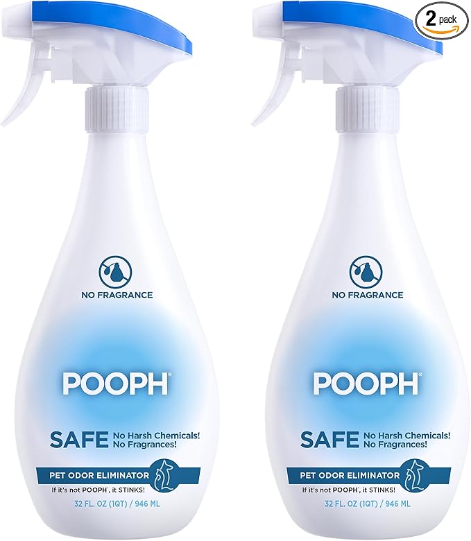 POOPH Pet Odor Eliminator Spray, 32 oz - Pack of 2 | Unscented pet odor eliminator spray for home surfaces, upholstery, furniture, and vehicles