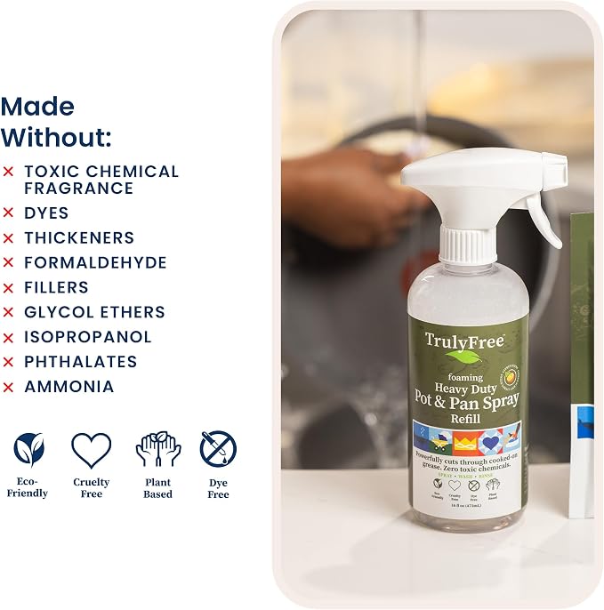 Truly Free Heavy Duty Pot & Pan Spray | Non Toxic Powerful Grease Remover, Multi-Purpose Kitchen Oven Cleaner Spray Degreaser for Stove Top, Grill Citrus Scent | 16 oz Empty Bottle + Two (3 oz) Fills