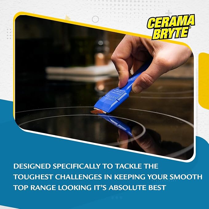 Cerama Bryte Ceramic Cooktop Cleaner (28 oz), Scraper and 5 Cleaning Pads Combo Kit