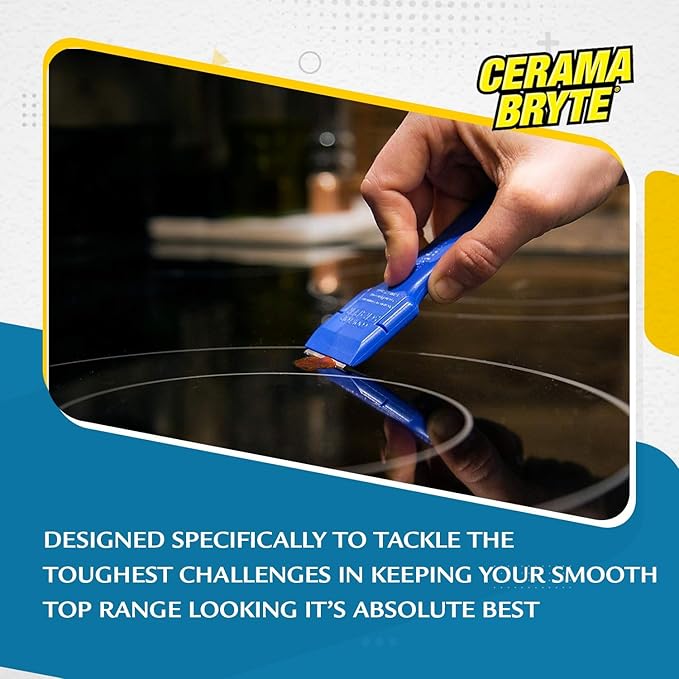 Cerama Bryte - Cooktop Cleaning Kit - Includes 10 oz. Bottle of Cerama Bryte Cooktop Cleaner, 2 Cleaning Pads, 1 POW-R Grip Pad Tool and 1 Scraper packed in Reusable Container, White (SYNCHKG114607)