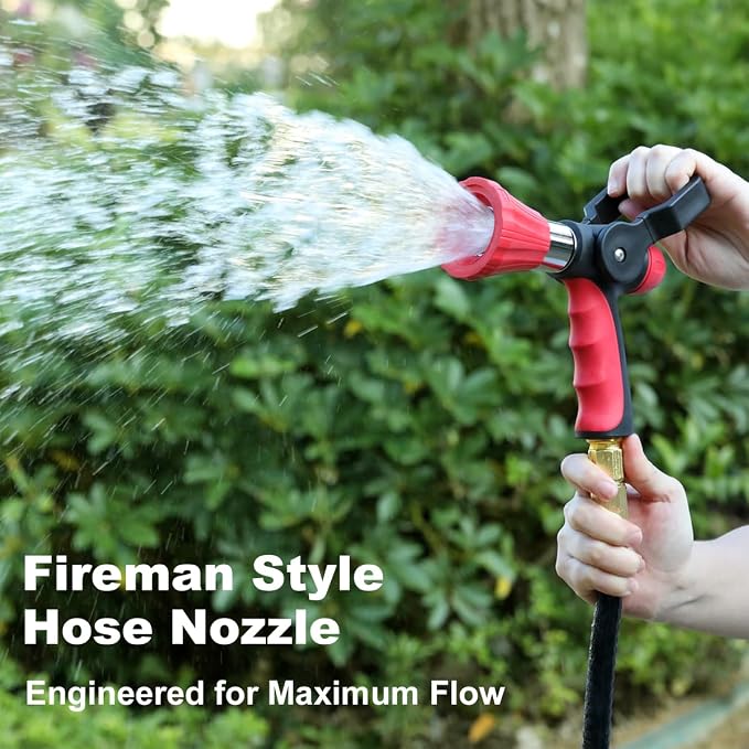 FANHAO High Pressure Fireman's Spray Nozzle, Heavy Duty Metal Hose Nozzle | Large Lever Control, Non-Slip Ergonomic Grip, Adjustable Spray Patterns, Rustproof Leakproof Nozzle for Garden, Car & Pet