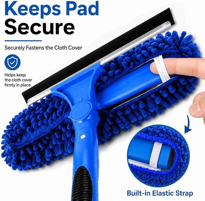 2-in-1 Window Cleaning Kit with Bucket, Extension Pole & Squeegee | 86-in pole, 3-gal bucket, reusable pads & rotating head for high windows, outdoor glass, mirrors, cars & solar panels