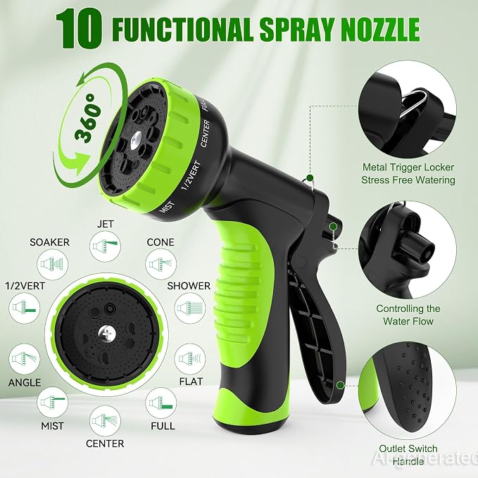 NON-EXPANDABLE Garden Hose 75ft x5/8'', Heavy Duty Flexible Water Hose with 10-Function Sprayer, Lightweight, Leak Proof, Durable Fabric Skin, Pressure Resistant for Yard, Outdoor