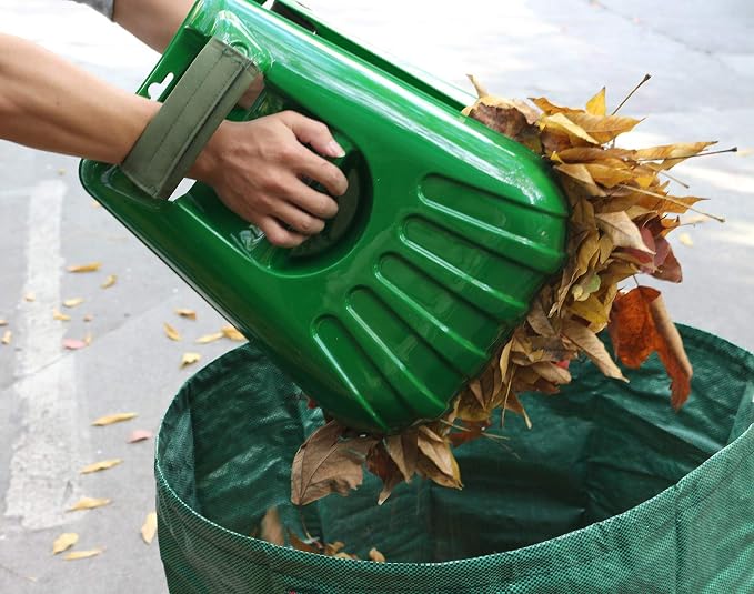 Gardzen Plastic Large Leaf Scoop Hand Rakes | Debris and Yard Waste Removal, Comes with 72 Gallon Garden Bag, Work Gloves, Protective Pads(Green)