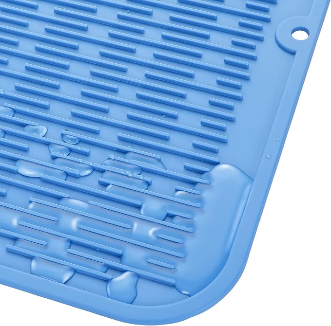 MicoYang Silicone Dish Drying Mat for Multiple Usage,Easy clean,Eco-friendly,Heat-resistant Silicone Mat for Kitchen Counter or Sink,Refrigerator or Drawer Liner Lichen BlueL 2XL 24 inches x 18 inches