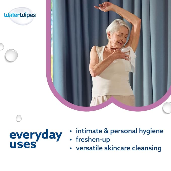 WaterWipes Sensitive Whole Body Cleansing Wipes, 99.9% Purified Water, XL Textured Wipes, Incontinence Care, Fragrance Free, 180 Count