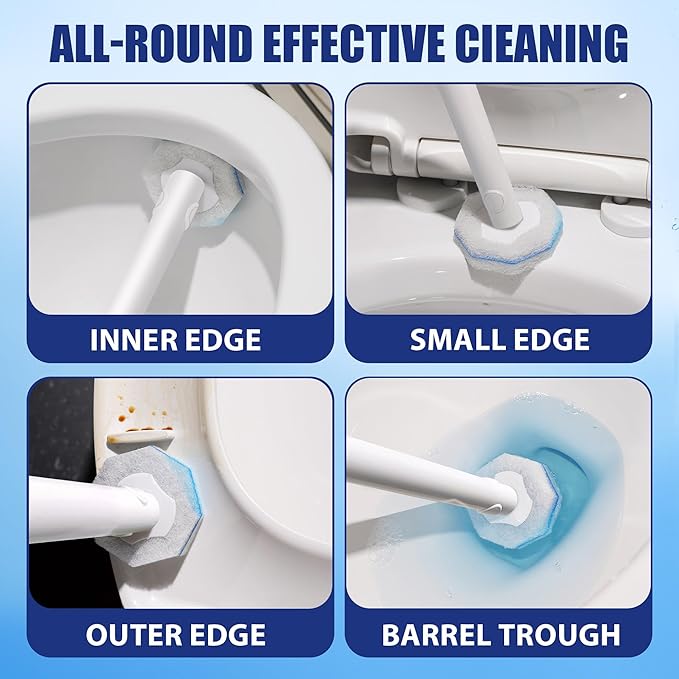 Disposable Toilet Bowl Cleaner Wand and Holder Set with 30 Refills | Wall mounted Toilet Scrubber Kit-17” ABS Wand, Caddy&30 Brush heads for Deep cleaning Bathroom.