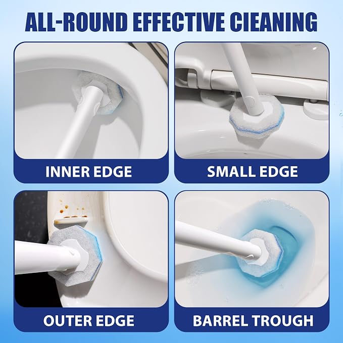 2 Pack Disposable Toilet Brush and Holder Set with 30 Replacement Heads | Wall mounted Toilet Bowl Cleaner Wand kit, Bathroom Cleaning System for Daily Use