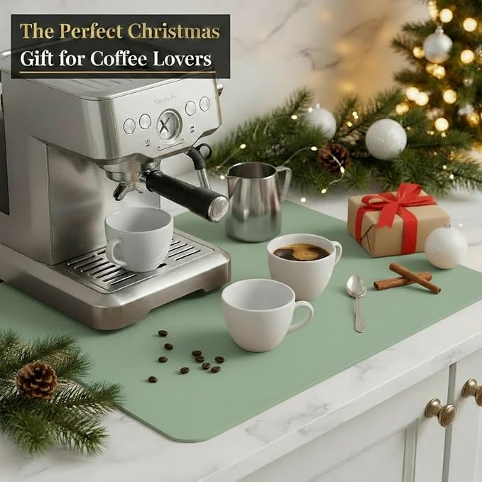 Dish Drying Mat Super Absorbent – 16" x 18" Coffee Mat for Countertops – Non-Slip Drying Mat for Kitchen Counter – Easy to Clean Water Absorbent Mat – Quick Dry Dish Mats (Sage)