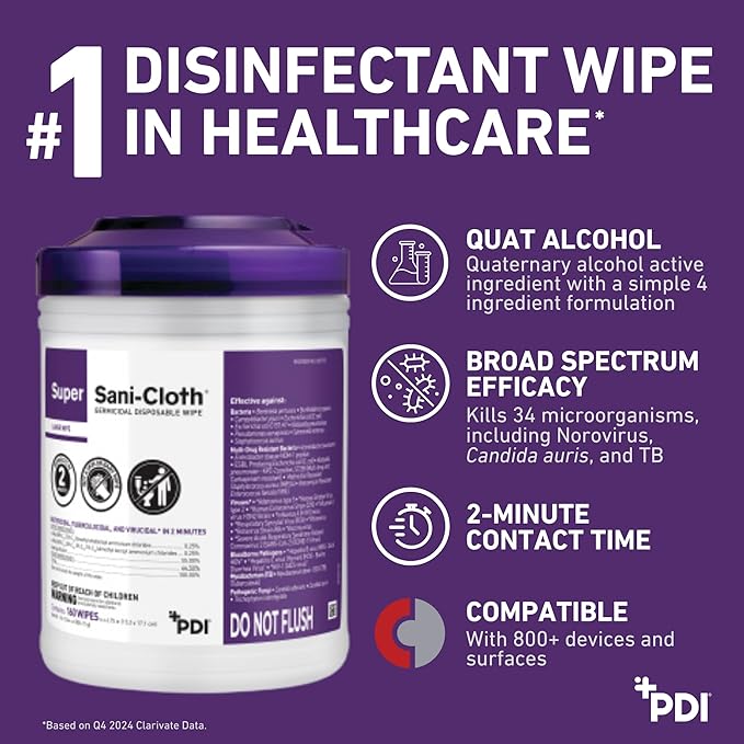 Professional Disposables Surface Disinfectant Super Sani-Cloth Wipes, 160Count (Pack of 2)