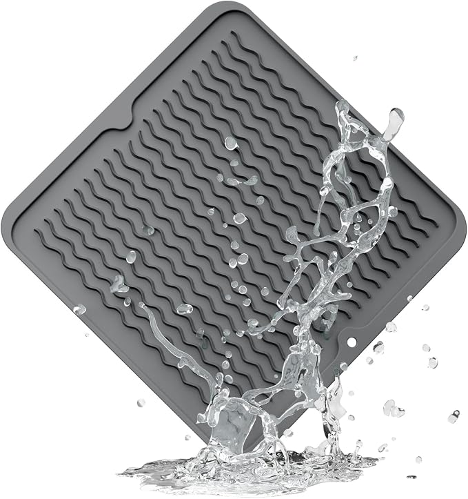 ZLR 4-in-1 Silicone Mat 12" x 12" / 305 x 306mm Square - Dish Drying Mat, Air Fryer Mat, Coffee Maker Pad & Heat Resistant Trivet (up to 450°F) - Non-Slip Food-Grade BPA-Free (Dark Gray)