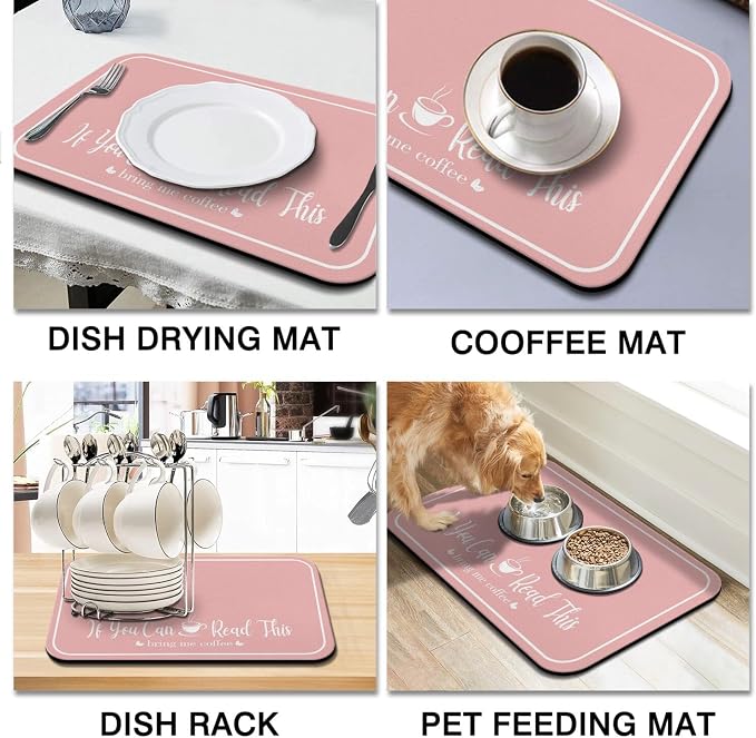 Coffee Bar Mat for Countertops 19inx12in,Absorbent Hide Stain Anti-Slip Cafe Bar Accessories Fit Under Coffee Machine Mat,dish drying mats for kitchen