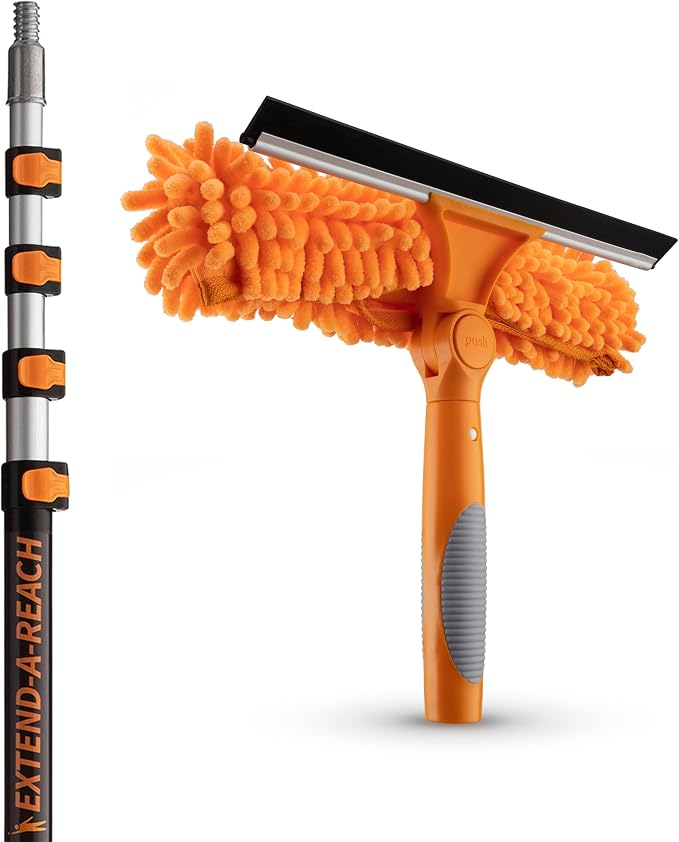 5-18 ft Window Washing Kit with Extension Pole (24+ Foot Reach) | Window Cleaning Tool & Window Washer Squeegee with Telescopic Extension Pole // Best Indoor Outdoor Window Washing Equipment