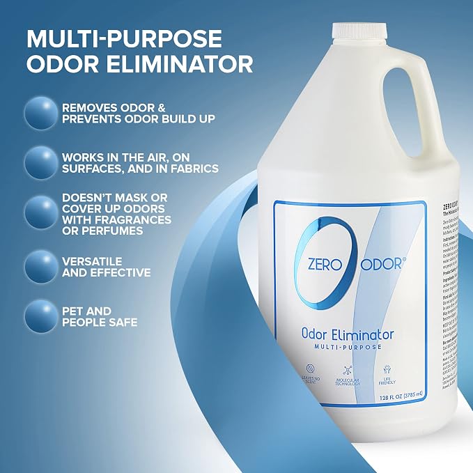 Zero Odor Multi-Purpose Odor Eliminator, Air and Surface Odor Remover for Home, Bathroom, Kitchen, and Closet, Refill, 128 oz