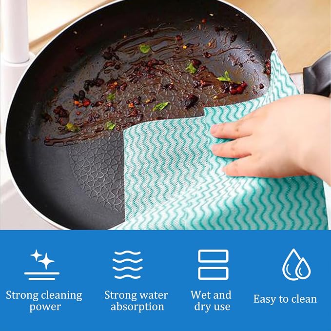 Disposable Kitchen Cleaning Towel Disposable Dish Cloths, Reusable Wipes Heavy Duty Cleaning Rags for Kitchen, Bathroom, Household,50 Count Green