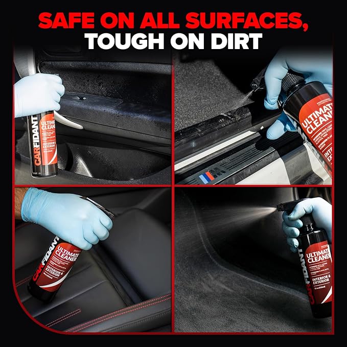 Carfidant Car Interior Cleaner – Stain Remover & Odor Eliminator – No Residue Finish – Safe on Leather, Fabric, Carpet & Plastic – Detailing Spray with Microfiber Towel – 128oz