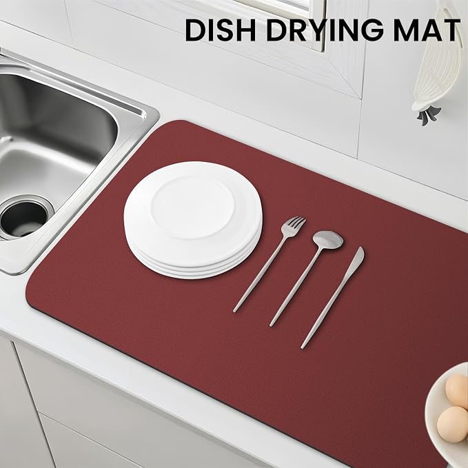WISELIFE Dish Drying Mat Super Absorbent Drying Mat Large Dish Drying Mats for Kitchen Counter Easy Clean Dish Mat Kitchen Drying Mat18"x 36" Classic Red