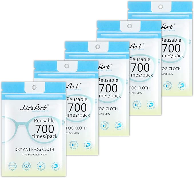 LifeArt Anti Fog Cloth for Eyeglasses, Microfiber Cleaning Cloth for Screen, Goggles and Ski Masks, Nano Technology, Reusable 700 Times, Safe on All Types of Lens Coating, Streak-Free (5 Pack)