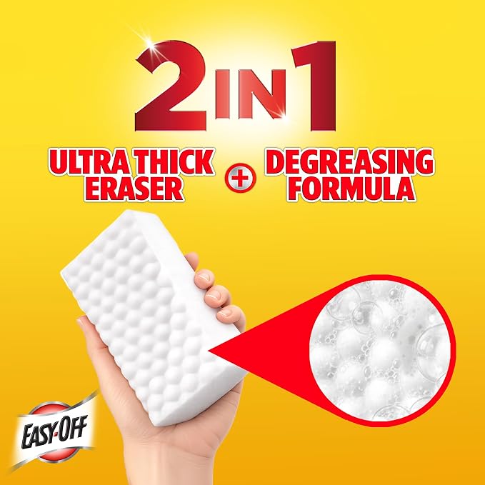 Easy‑Off Heavy Duty 2‑in‑1 Ultra Thick Eraser & Degreasing Formula, 3 Multi‑Use Cleaning Pads — Cuts Through Tough Grease & Grime in Seconds