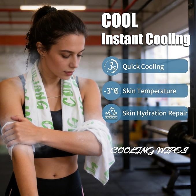 30 Pack Cooling Body Wipes, Alcohol-Free Cooling Towelettes Cooling Towel Alternative for Outdoor Sports, Camping, Hiking, Workout & Hot Weather(Green)