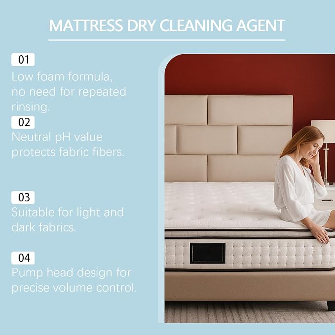 Mattress Cleaner and Stain Remover, Powerful Mattress Dry Cleaning Foam, No-Scrub Gentle Cleaner Spray for Bed, Couch, Carpet & Upholstery, Car Seat& Rugs (2)