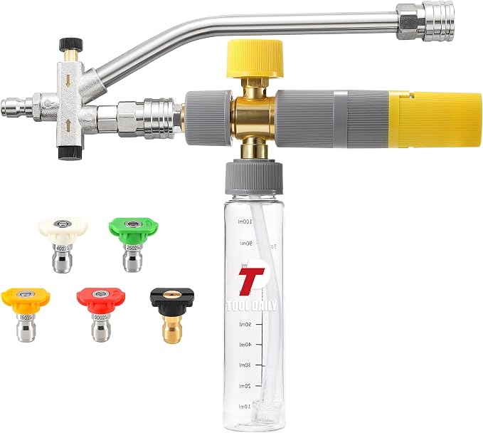 Tool Daily Mini Foam Cannon for Pressure Washer, Dual Connector | 5 Power Washer Spray Nozzle Tips, 1/4 Inch Quick Connect