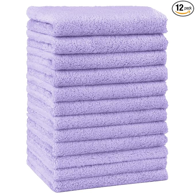HOMEXCEL Baby Washcloths 12 Pack-Microfiber Coral Fleece Baby Bath Face Towel 7 x 9 Inch Extra Absorbent Soft Burp Cloth and Wash Cloths for Newborn-Infants and Toddlers,Purple