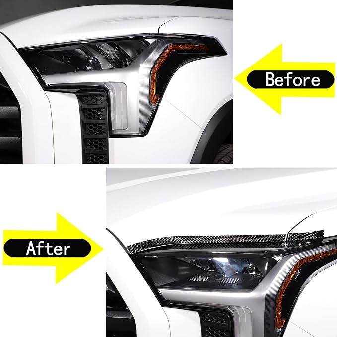 Aunginsy Car Front Headlight Eyebrow Trim Sticker Compatible with Toyota Tundra/Sequoia 2022 2023 2024 Pickup Truck Real Carbon Fiber Material Decorative Sticker Protection Cover Exterior Accessories