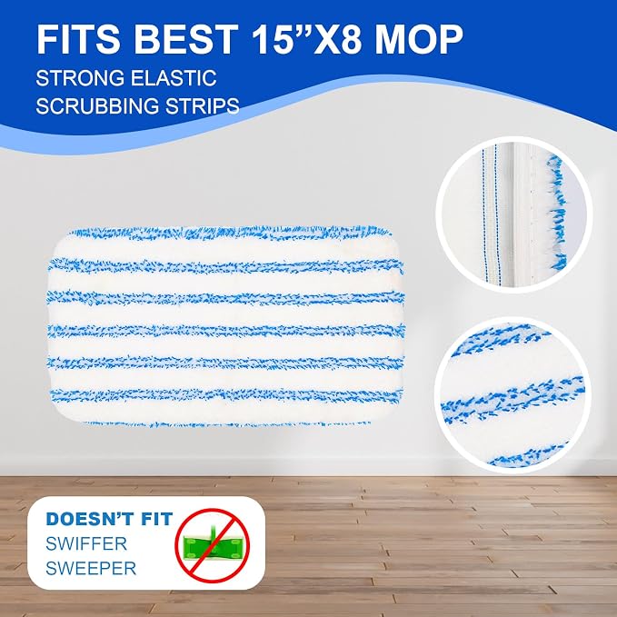 2-Pack Reusable Microfiber mop Pads, Compatible with Oceda 15x8 inch Flat mop, Wet and Dry use, deep Cleaning (mop Handle not Included).
