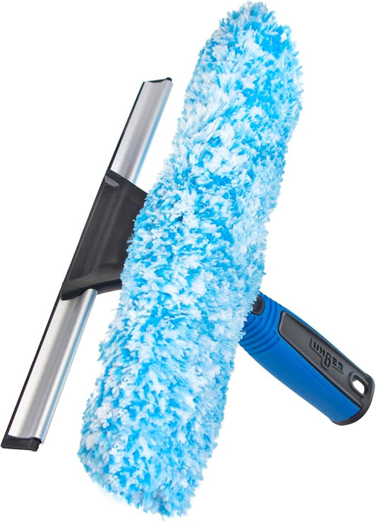 Unger Professional Connect and Clean 2-in-1 Squeegee and Scrubber, 10” Window Cleaning Tool, Commercial and Residential Use, Washer Cleaner Supplies to Remove Excess Water and Dry