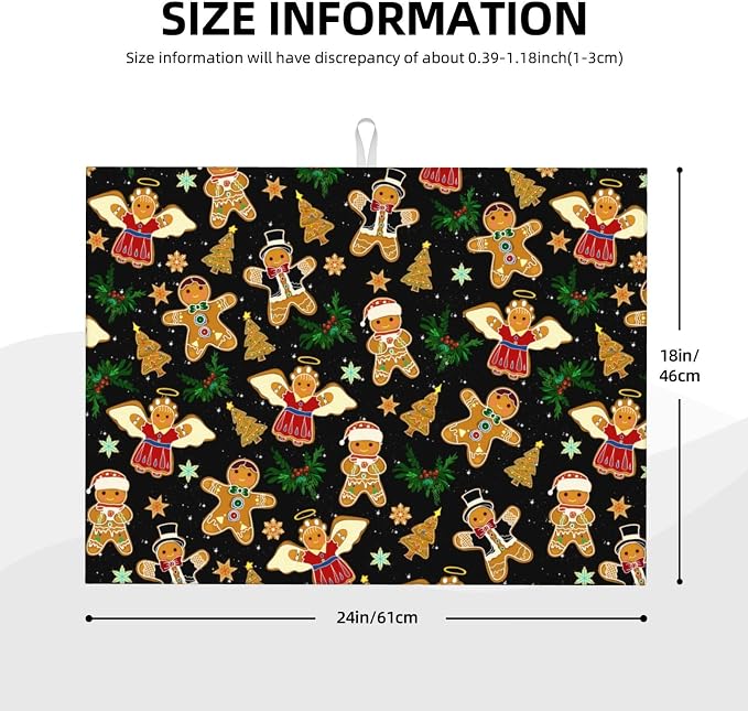 Christmas Gingerbread Dish Drying Mat for Kitchen Counter Cute Kitchen Christmas Dish Mat Microfiber Kitchen Countertop Absorbent Reversible Drainer Rack Pad