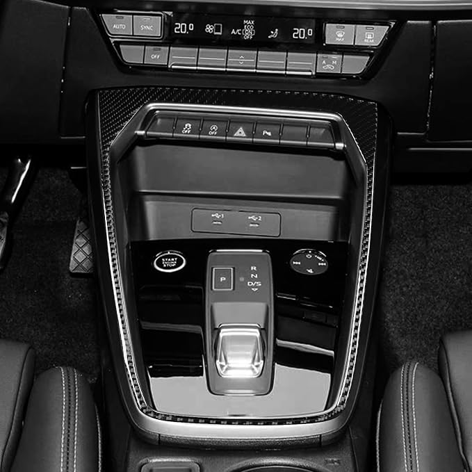 Fit for Audi A3 8Y S3 2021-2025 Real Carbon Fiber Gear Shift Stickers | Trim Gear Shift Surround Center Console Decorations | Accessories | Self-adhesive | Thick Overlay